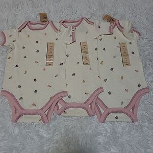 x3 Easy Peasy Organic Cotton One Piece Baby Girl Size 18M Flowers Short Sleeve